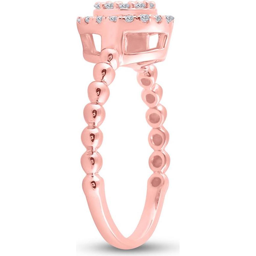 GND 10K Rose Gold Baguette Diamond Halo Cluster Ring with Beaded Band - 1/4 Total Carat Weight