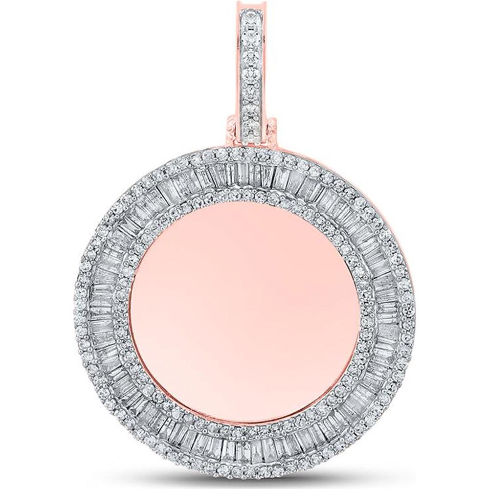 GND 10K Rose Gold Circle Pendant with Channel-Set Baguette and Prong-Set Round Diamonds - 1.5 Carat Total Diamond Weight