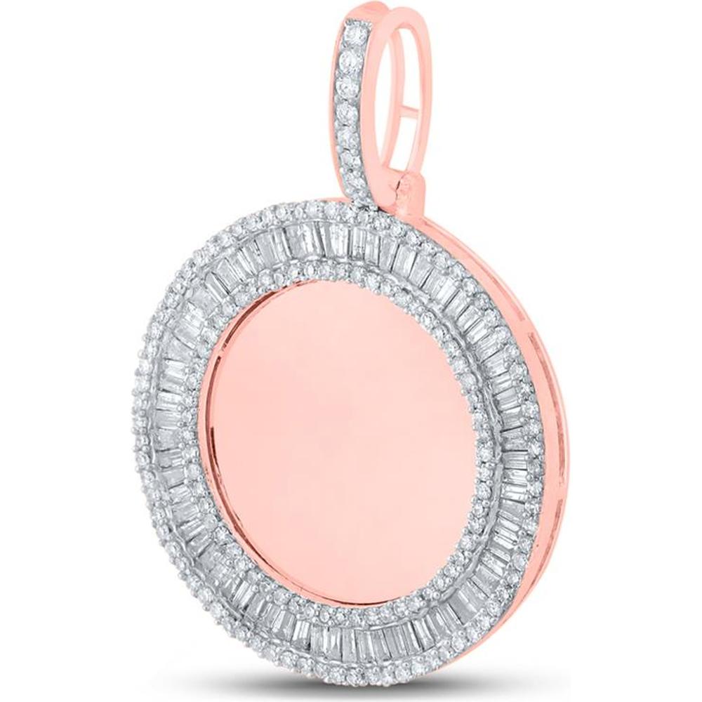 GND 10K Rose Gold Circle Pendant with Channel-Set Baguette and Prong-Set Round Diamonds - 1.5 Carat Total Diamond Weight