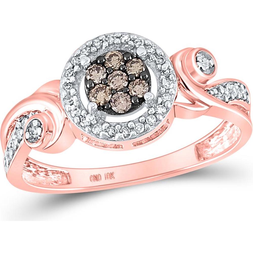 GND 10K Rose Gold Cluster Ring with Prong-Set Round Brown and White Diamonds - 0.25 Carat Total Diamond Weight