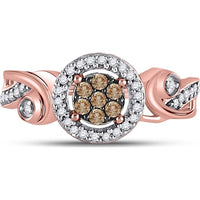 GND 10K Rose Gold Cluster Ring with Prong-Set Round Brown and White Diamonds - 0.25 Carat Total Diamond Weight