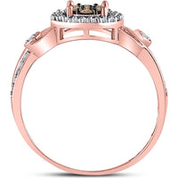 GND 10K Rose Gold Cluster Ring with Prong-Set Round Brown and White Diamonds - 0.25 Carat Total Diamond Weight