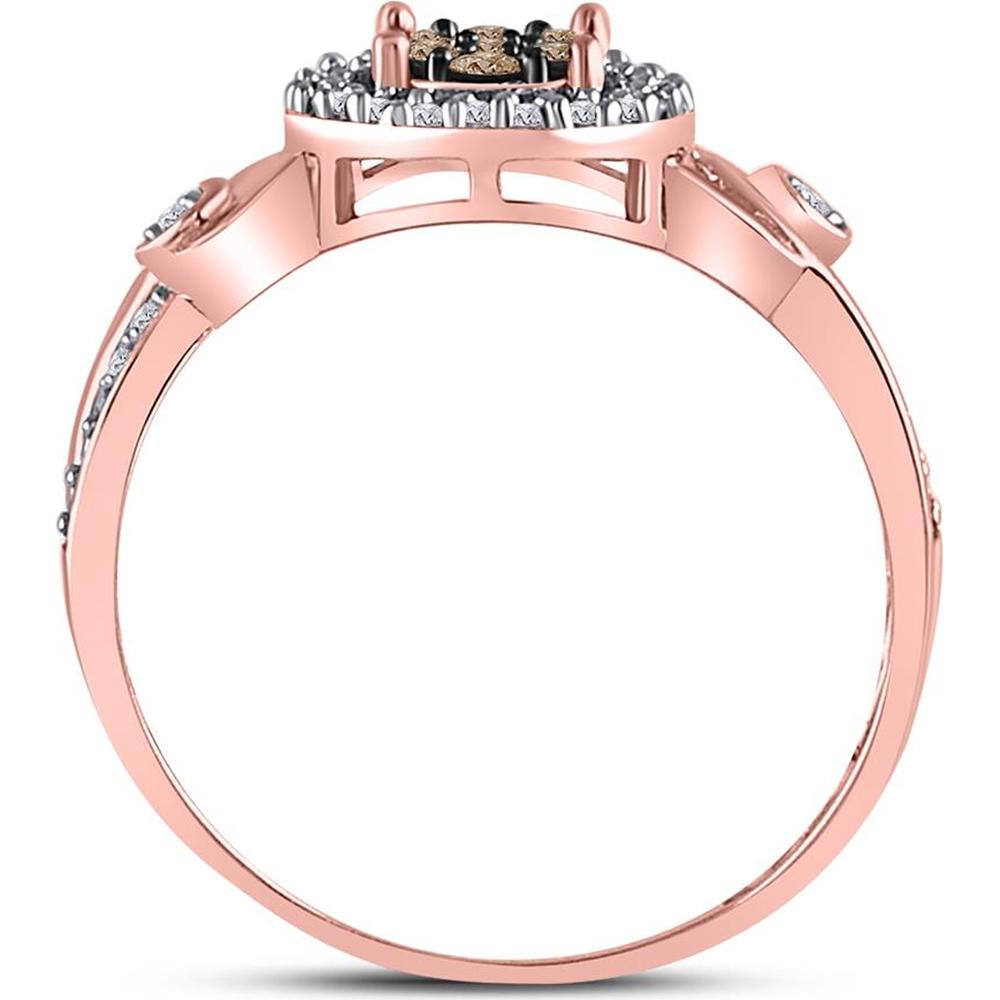 GND 10K Rose Gold Cluster Ring with Prong-Set Round Brown and White Diamonds - 0.25 Carat Total Diamond Weight