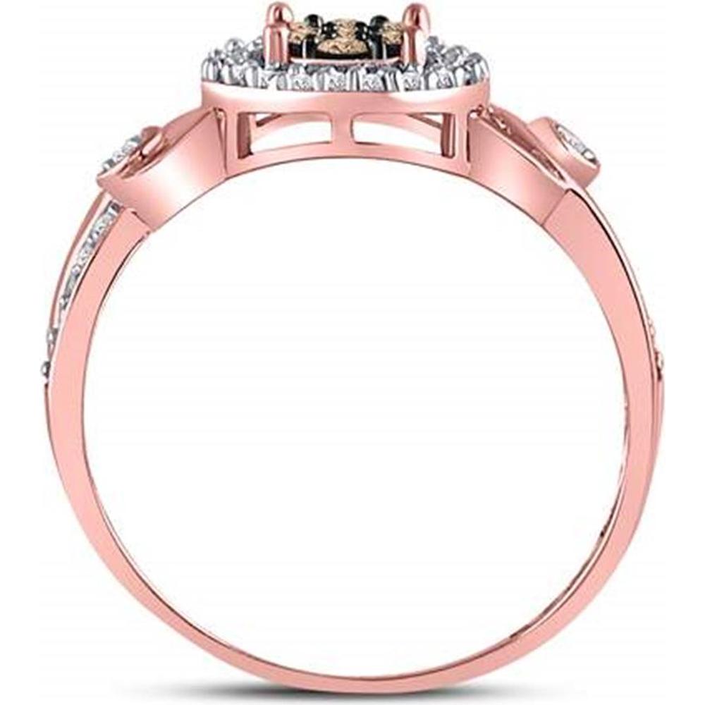 GND 10K Rose Gold Cluster Ring with Prong-Set Round Brown and White Diamonds - 0.25 Carat Total Diamond Weight