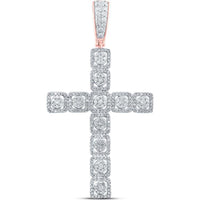 GND 10K Rose Gold Cross Pendant with Prong-Set Round Diamonds - 1.5 Carat Total Diamond Weight
