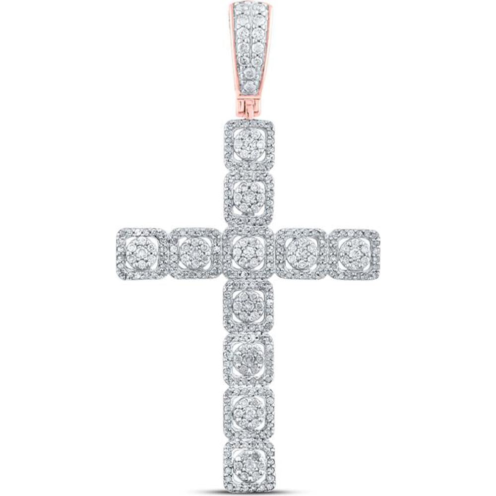 GND 10K Rose Gold Cross Pendant with Prong-Set Round Diamonds - 1.5 Carat Total Diamond Weight