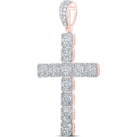 GND 10K Rose Gold Cross Pendant with Prong-Set Round Diamonds - 1.5 Carat Total Diamond Weight