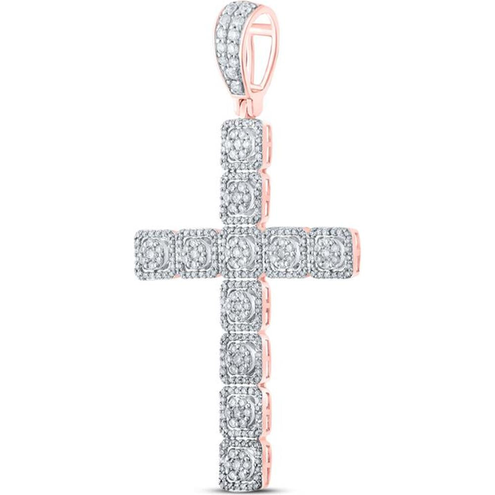 GND 10K Rose Gold Cross Pendant with Prong-Set Round Diamonds - 1.5 Carat Total Diamond Weight