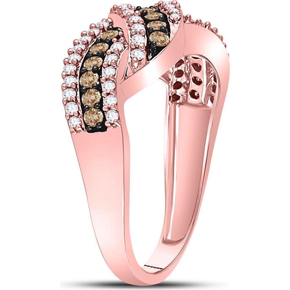 GND 10K Rose Gold Crossover Band Ring with Pave-Set Brown and White Diamonds - 0.75 Carat Total Carat Weight