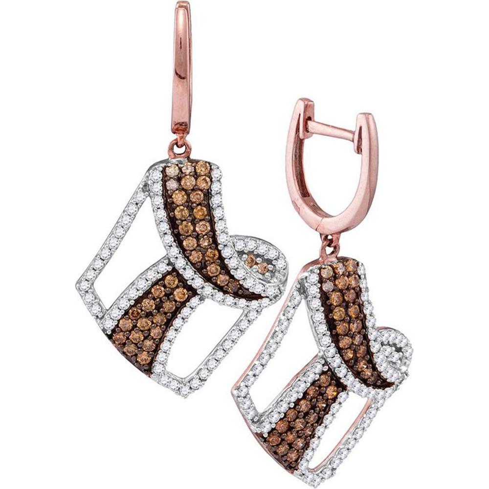 GND 10K Rose Gold Dangle Earrings with Pave-Set Brown Diamonds and Prong-Set White Diamonds - 1-3/4 Carat Total Diamond Weight