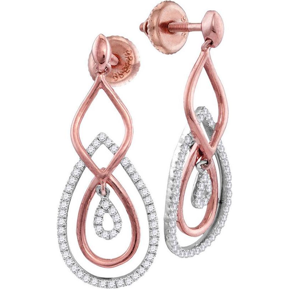 GND 10K Rose Gold Dangling Teardrop Earrings with 1/3 Carat Total Diamond Weight