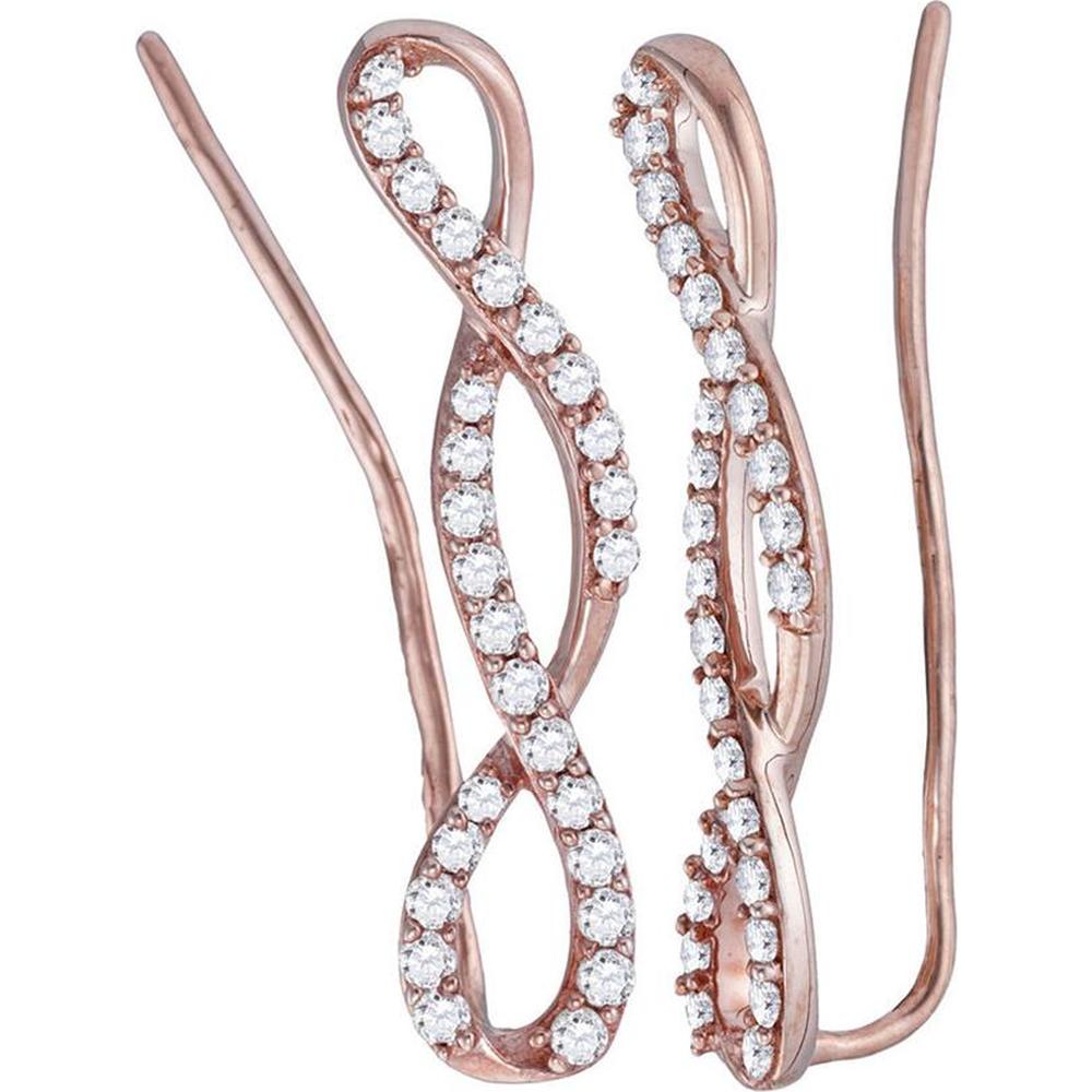 GND 10K Rose Gold Diamond Climber Earrings with Pave Set Round Diamonds - 0.48 Carat Total Diamond Weight