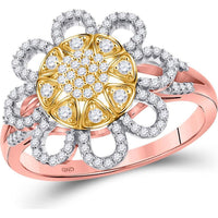 GND 10K Rose Gold Floral Cluster Ring with Prong and Pave Set Round Diamonds - 1/3 Total Carat Weight