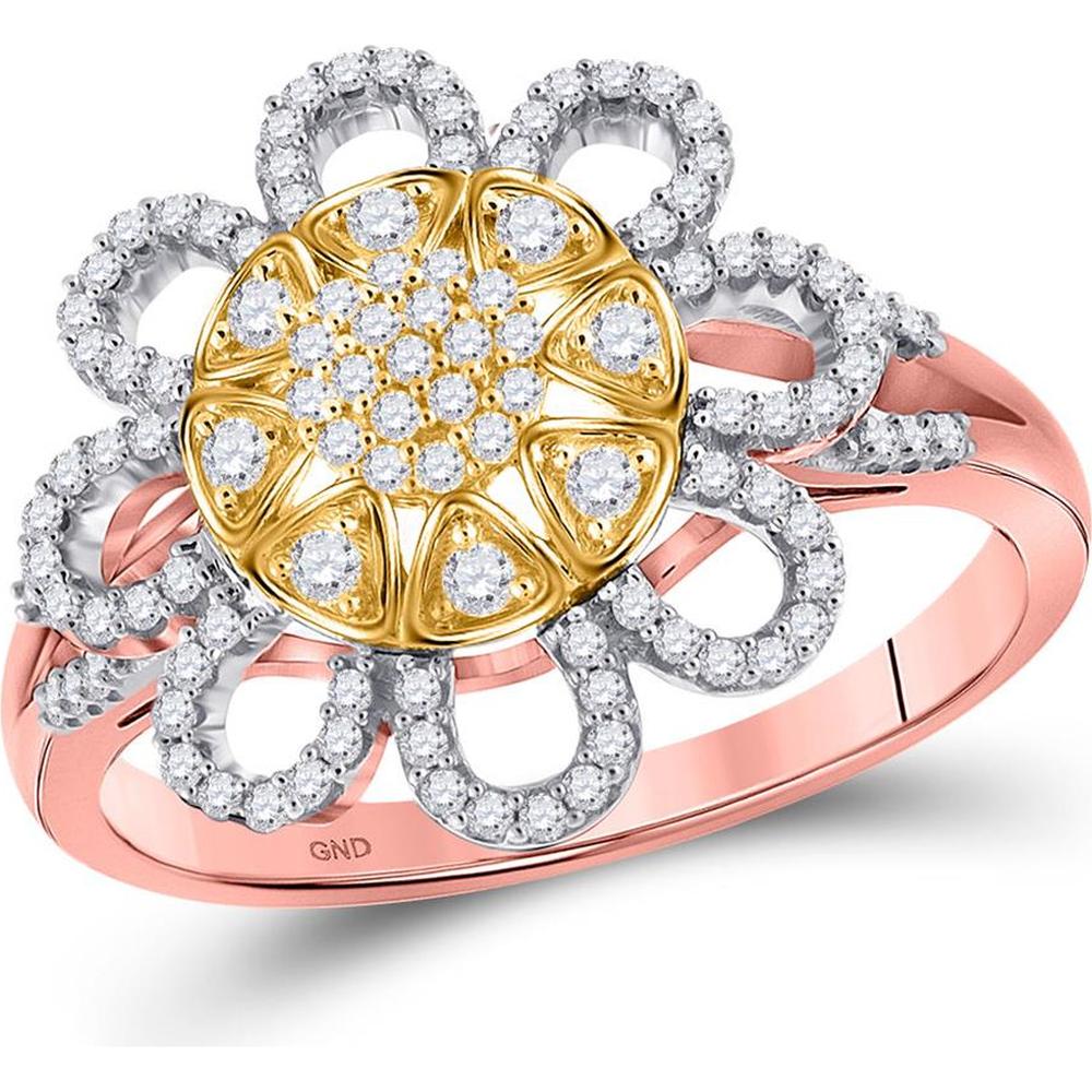 GND 10K Rose Gold Floral Cluster Ring with Prong and Pave Set Round Diamonds - 1/3 Total Carat Weight