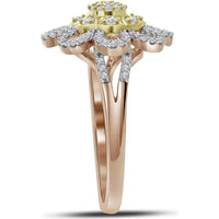 GND 10K Rose Gold Floral Cluster Ring with Prong and Pave Set Round Diamonds - 1/3 Total Carat Weight