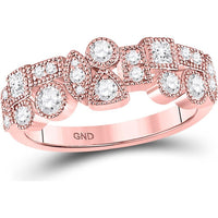 GND 10K Rose Gold Geometric Band Ring with Bezel and Pavé Set Round and Princess Diamonds - 5/8 Carat Total Diamond Weight