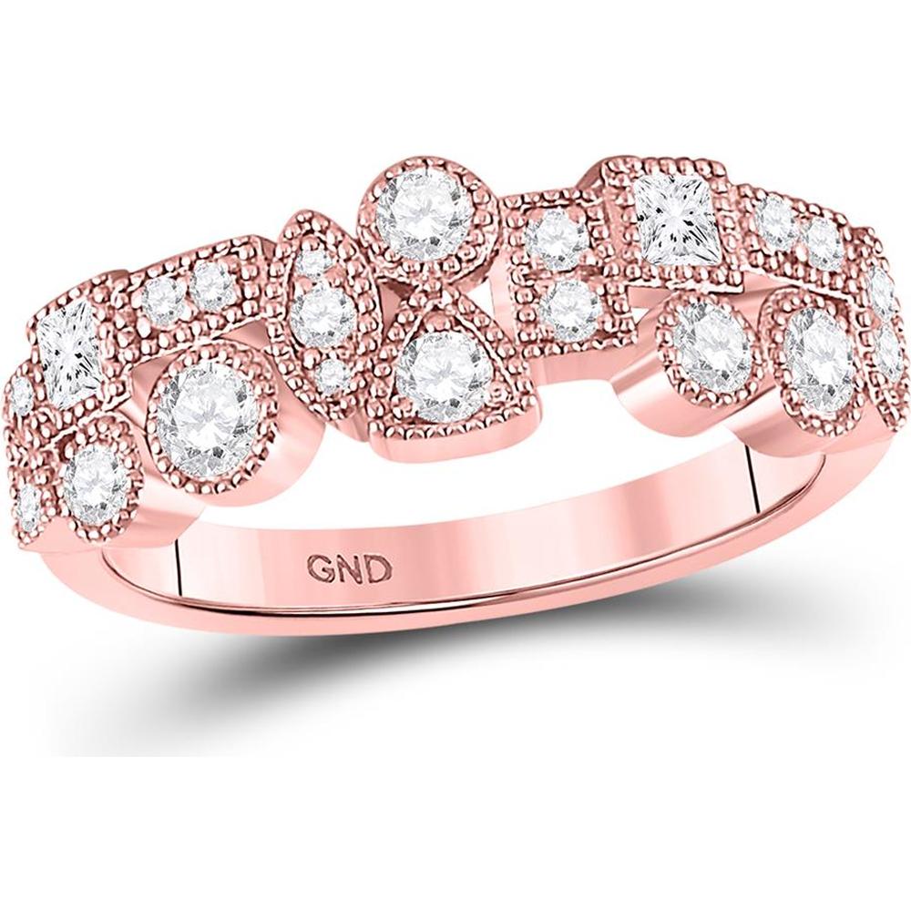 GND 10K Rose Gold Geometric Band Ring with Bezel and Pavé Set Round and Princess Diamonds - 5/8 Carat Total Diamond Weight