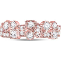 GND 10K Rose Gold Geometric Band Ring with Bezel and Pavé Set Round and Princess Diamonds - 5/8 Carat Total Diamond Weight