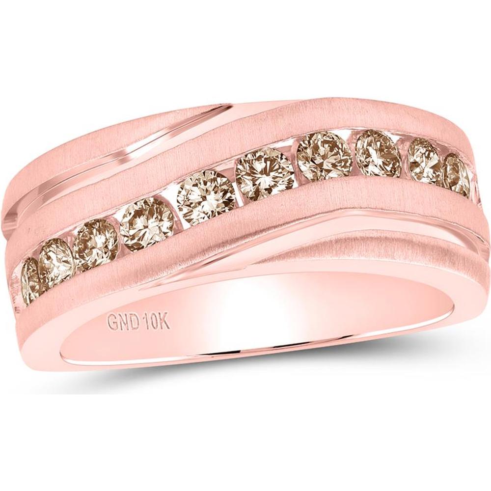 GND 10K Rose Gold Grooved Channel-Set Round Diamond Wedding Band - 1 Carat Total Diamond Weight