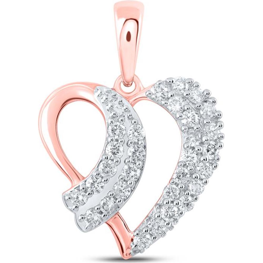 GND 10K Rose Gold Heart Pendant with Prong-Set Round Diamonds - 3/8 Total Carat Weight