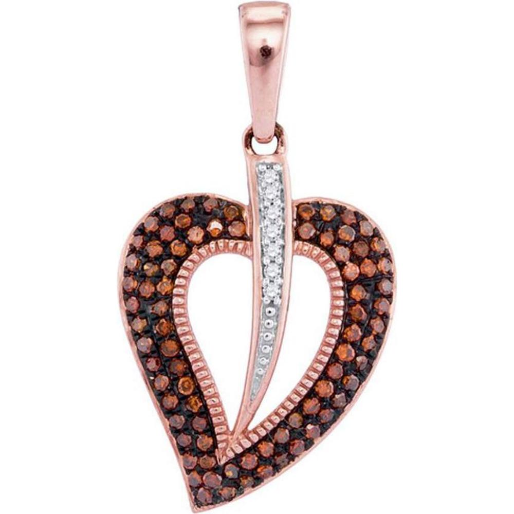 GND 10K Rose Gold Heart Pendant with Prong-Set Round Red and White Diamonds - 0.25 Carat Total Diamond Weight