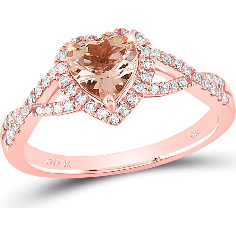 GND 10K Rose Gold Heart-Shaped Morganite Ring with Pave-Set Round Diamonds - 1.26 Carat Total Carat Weight