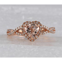 GND 10K Rose Gold Heart-Shaped Morganite Ring with Pave-Set Round Diamonds - 1.26 Carat Total Carat Weight