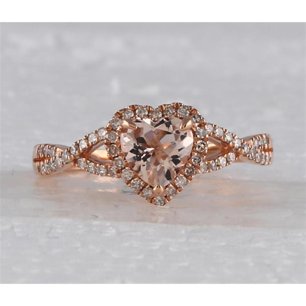 GND 10K Rose Gold Heart-Shaped Morganite Ring with Pave-Set Round Diamonds - 1.26 Carat Total Carat Weight