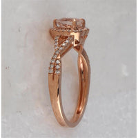 GND 10K Rose Gold Heart-Shaped Morganite Ring with Pave-Set Round Diamonds - 1.26 Carat Total Carat Weight