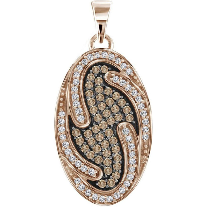 GND 10K Rose Gold Oval Pendant with Prong-Set Red and White Diamonds - 0.44 Carat Total Diamond Weight