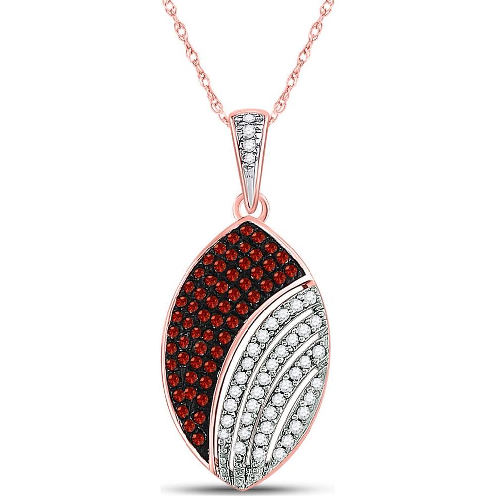 GND 10K Rose Gold Oval Pendant with Prong-Set Round Red Diamonds and White Diamonds - 1/3 Total Carat Weight