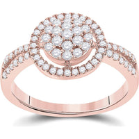GND 10K Rose Gold Round Diamond Circle Cluster Ring with Prong-Set and Pave Diamonds - 0.50 Carat Total Diamond Weight