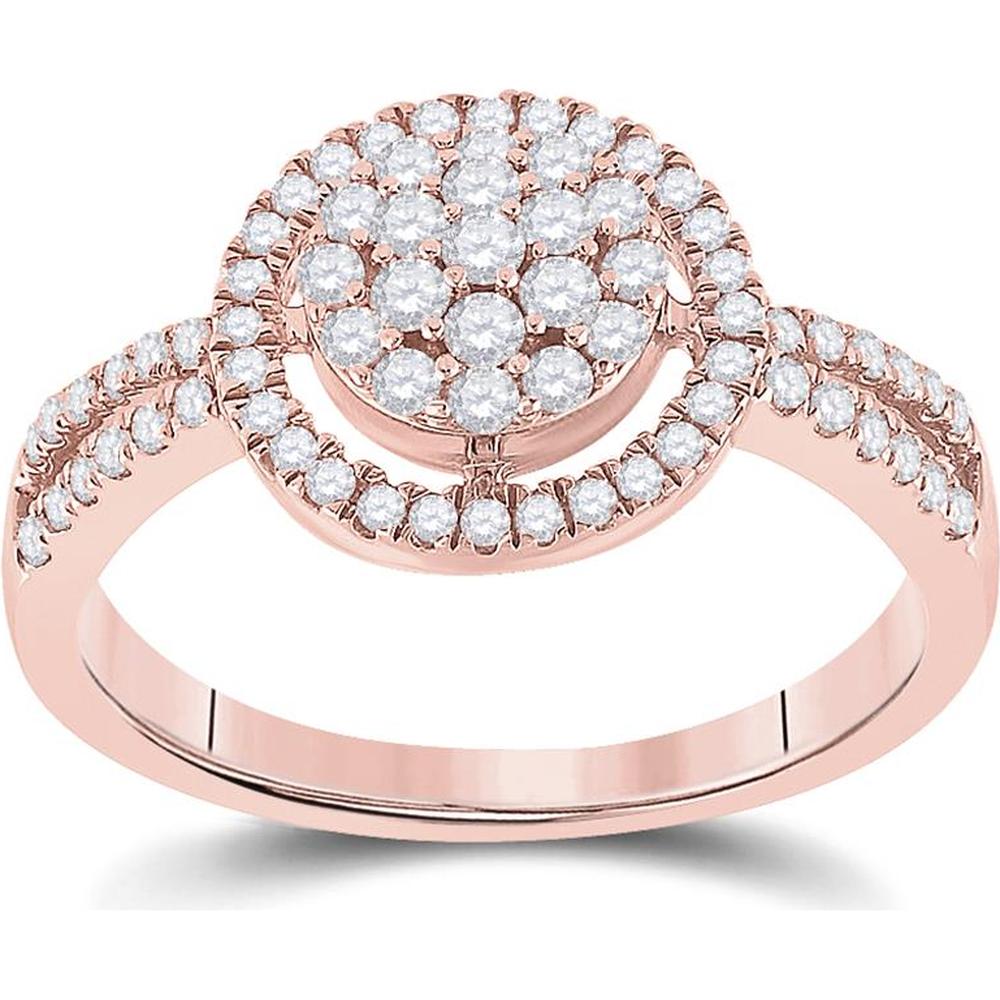 GND 10K Rose Gold Round Diamond Circle Cluster Ring with Prong-Set and Pave Diamonds - 0.50 Carat Total Diamond Weight