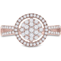 GND 10K Rose Gold Round Diamond Circle Cluster Ring with Prong-Set and Pave Diamonds - 0.50 Carat Total Diamond Weight