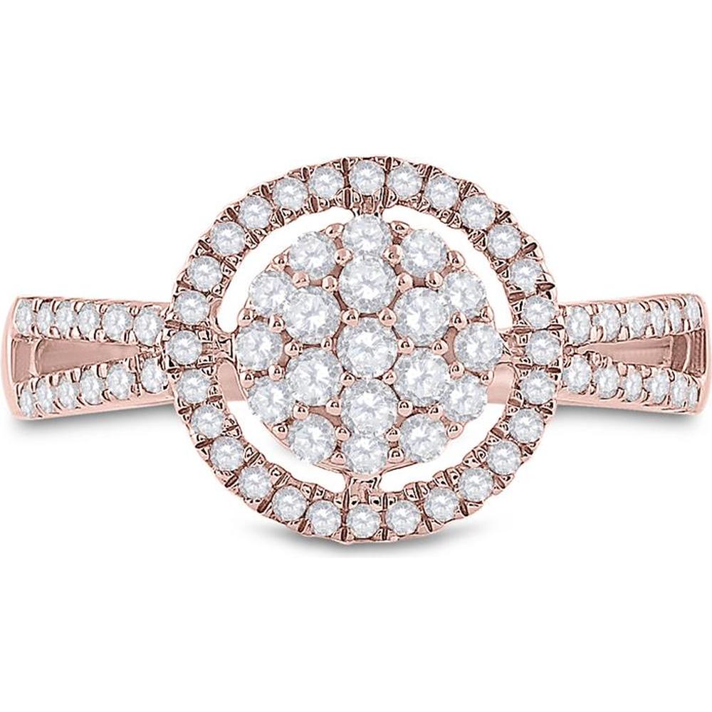 GND 10K Rose Gold Round Diamond Circle Cluster Ring with Prong-Set and Pave Diamonds - 0.50 Carat Total Diamond Weight