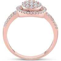 GND 10K Rose Gold Round Diamond Circle Cluster Ring with Prong-Set and Pave Diamonds - 0.50 Carat Total Diamond Weight