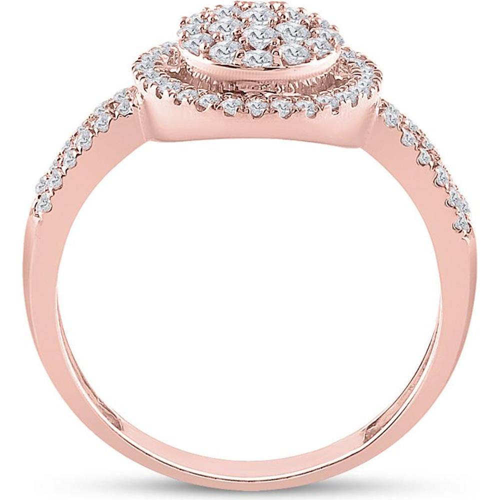 GND 10K Rose Gold Round Diamond Circle Cluster Ring with Prong-Set and Pave Diamonds - 0.50 Carat Total Diamond Weight