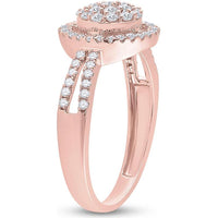 GND 10K Rose Gold Round Diamond Circle Cluster Ring with Prong-Set and Pave Diamonds - 0.50 Carat Total Diamond Weight