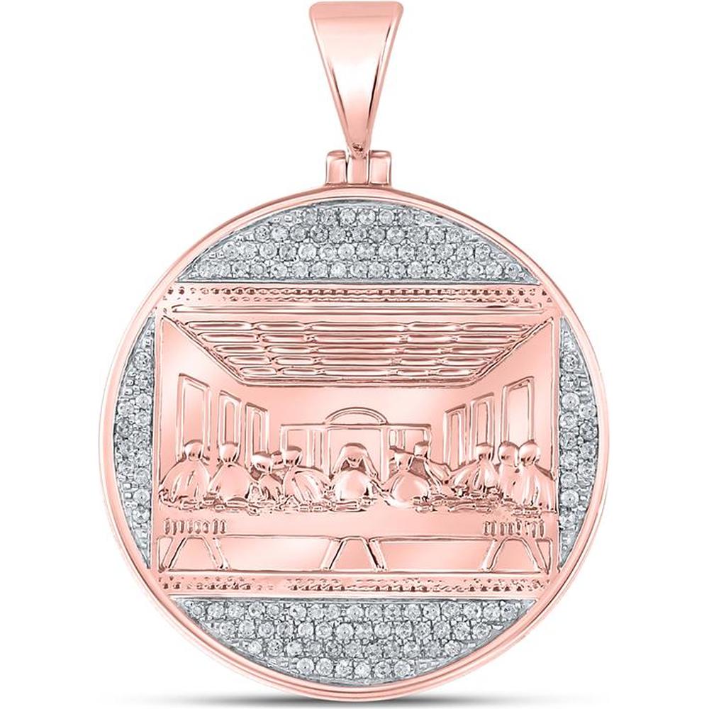 GND 10K Rose Gold Round Diamond Last Supper Circle Charm Pendant - 0.50 Carat Total Diamond Weight