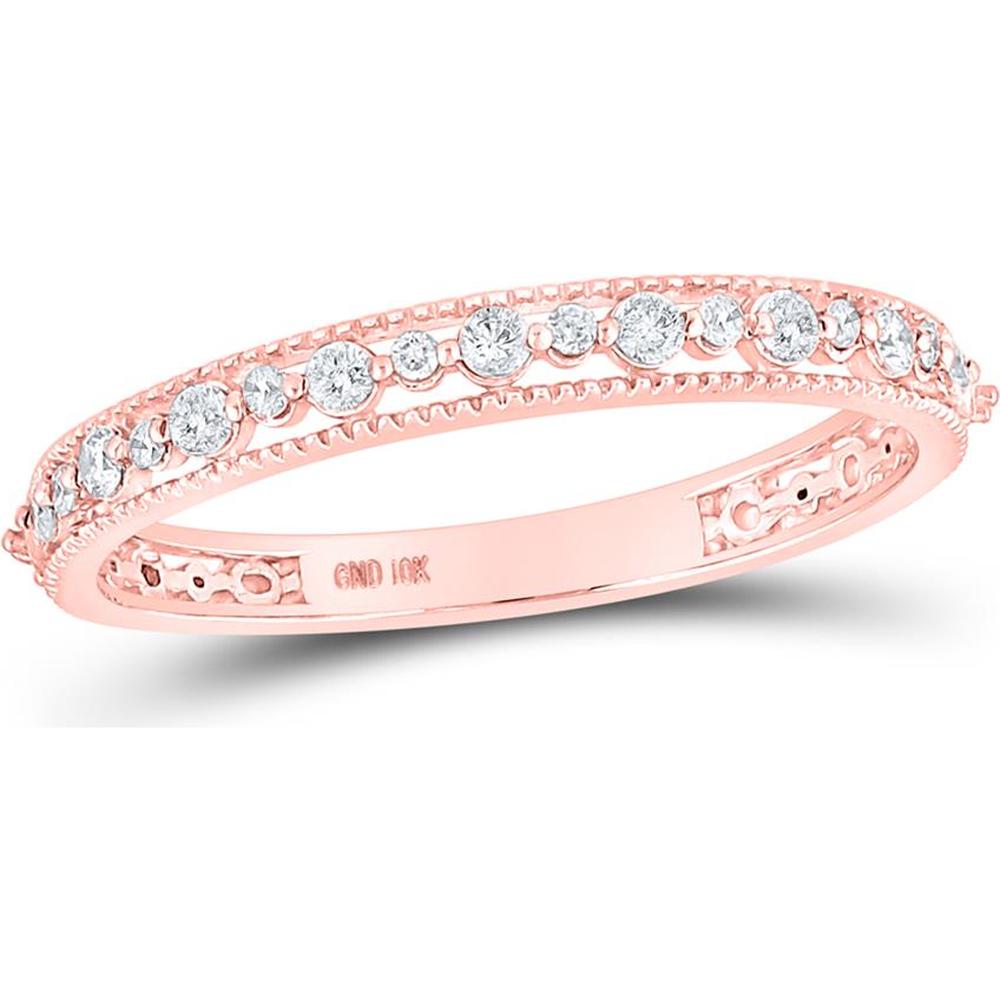 GND 10K Rose Gold Round Diamond Stackable Band Ring with Milgrain Details - 1/6 Total Carat Weight