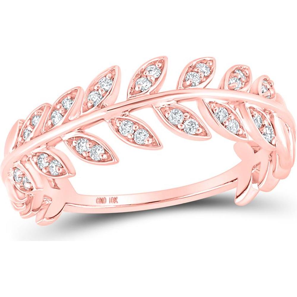 GND 10K Rose Gold Stackable Leaf Band Ring with Prong-Set Round Diamonds - 0.14 Carat Total Diamond Weight