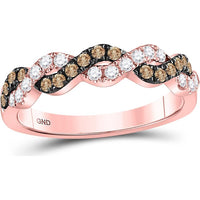 GND 10K Rose Gold Twist Band Ring with Pave-Set Brown and White Round Diamonds - 0.46 Carat Total Diamond Weight