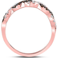 GND 10K Rose Gold Twist Band Ring with Pave-Set Brown and White Round Diamonds - 0.46 Carat Total Diamond Weight
