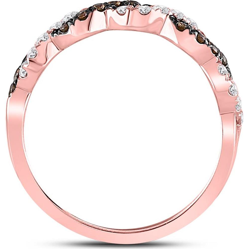 GND 10K Rose Gold Twist Band Ring with Pave-Set Brown and White Round Diamonds - 0.46 Carat Total Diamond Weight