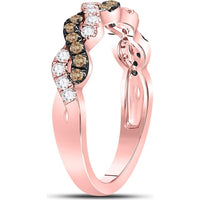 GND 10K Rose Gold Twist Band Ring with Pave-Set Brown and White Round Diamonds - 0.46 Carat Total Diamond Weight