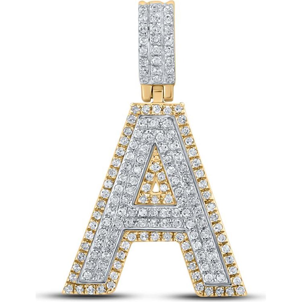 GND 10K Two-Tone Gold 29mm Initial Letter "A" Pendant with Pave-Set Round Diamonds - 1/2 Carat Total Weight