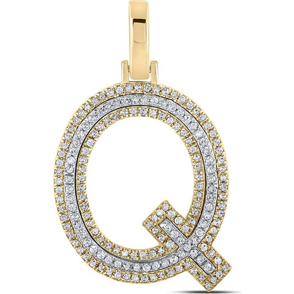 GND 10K Two-Tone Gold 30.20mm "Q" Initial Pendant with Pave-Set Round Diamonds - 0.44 Carat Total Diamond Weight