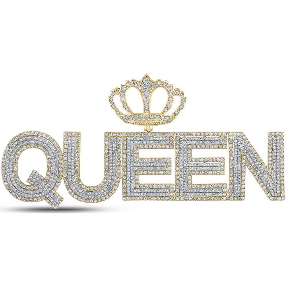 GND 10K Two-Tone Gold 5.12 Carat Round Diamond Queen Crown Pendant