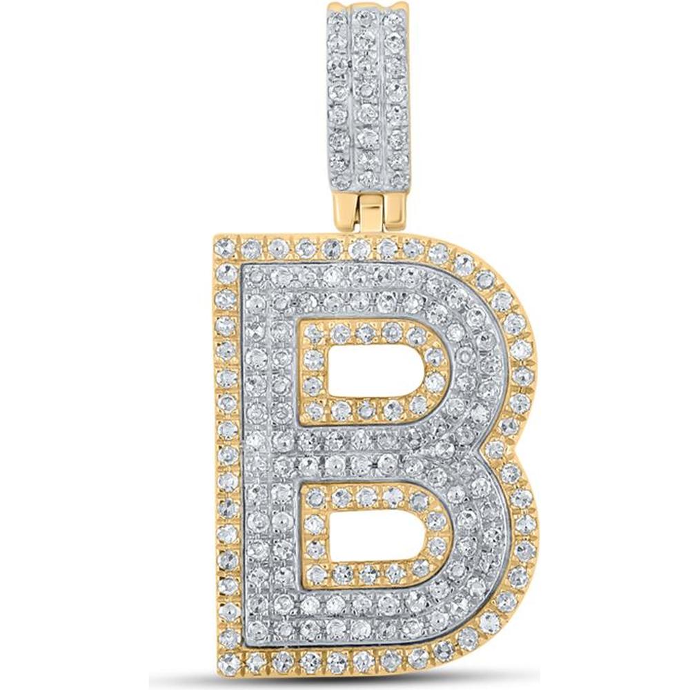 GND 10K Two-Tone Gold B Initial Letter Pendant with Pave-Set Round Diamonds - 0.57 Carat Total Diamond Weight