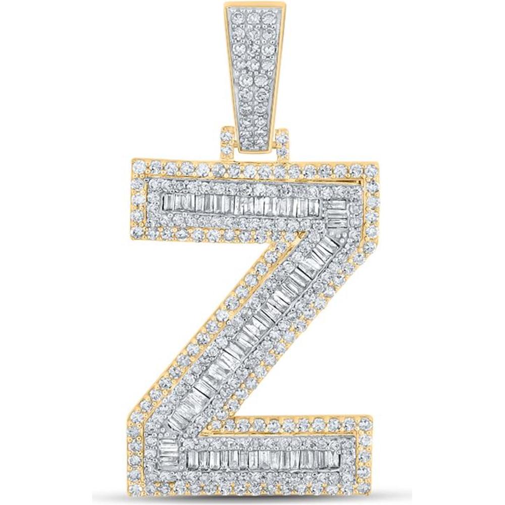 GND 10K Two-Tone Gold Baguette and Round Diamond Z Initial Letter Charm Pendant – 1-7/8 Carat Total Weight